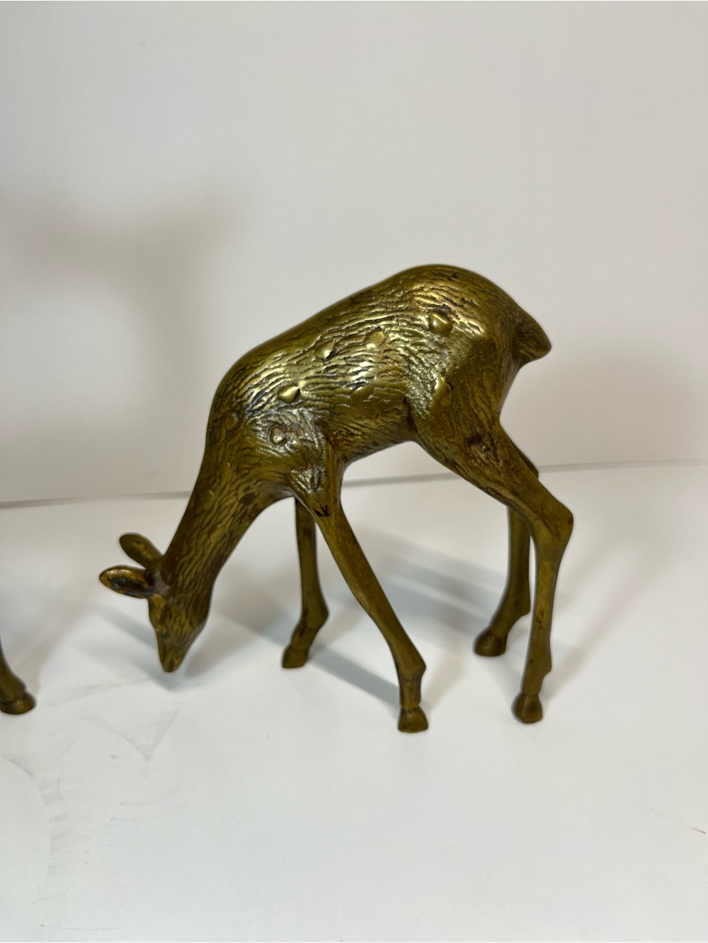Vintage Brass Deer 7" Buck 5" Doe Set Pair MCM Figurine Figures Decor Etched - Picture 4 of 14